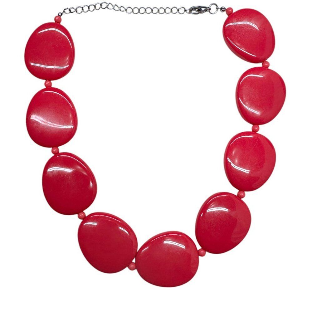 Hot Pink Flat Bead Necklace
